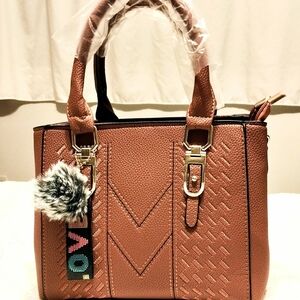 Elegant Tan Handbag with Pom Pom Charm